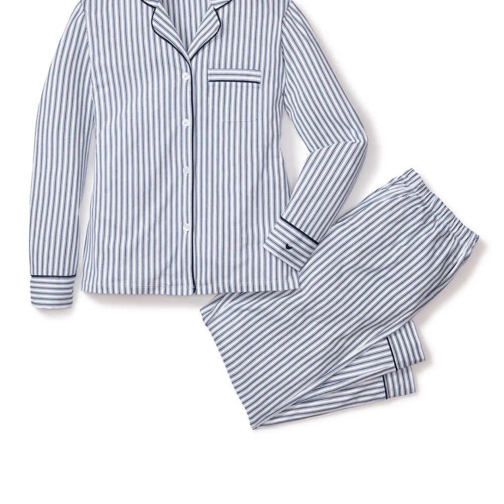 Petite Plume Women’s Pima Pajama Set in Navy French Ticking
